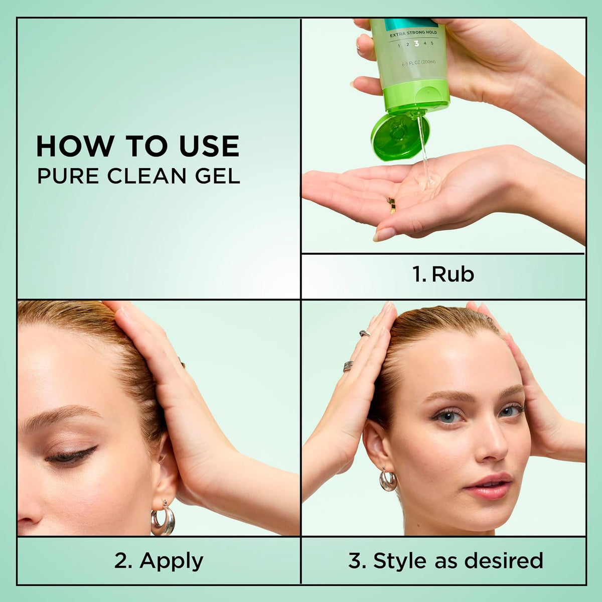 Garnier Fructis Pure Clean Styling Hair Gel, Extra Strong Hold for Up to 24HRs, Non-Flaking, Non-Sticky Formula with Aloe Extract, Made for All Hair