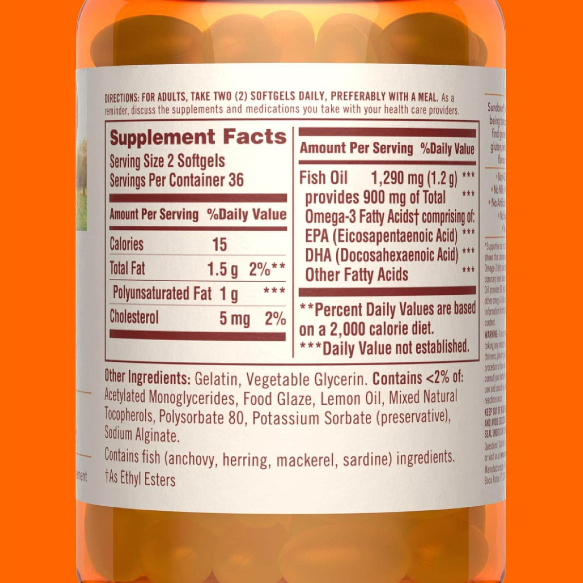Sundown Naturals Odor-Less Fish Oil, 1290 mg, Softgels, 72 ea - OTC Shoppe Express