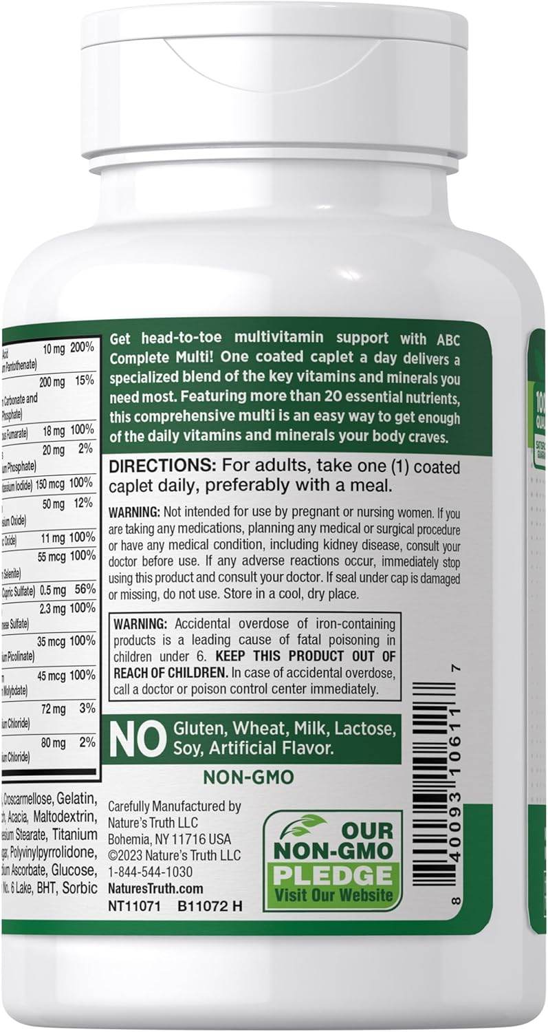 Nature's Truth ABC Complete Vitamins + Minerals, Coated Caplets, 100 ea - OTC Shoppe Express