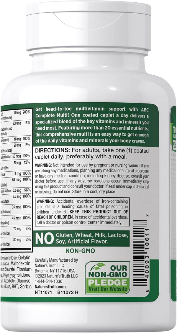 Nature's Truth ABC Complete Vitamins + Minerals, Coated Caplets, 100 ea - OTC Shoppe Express