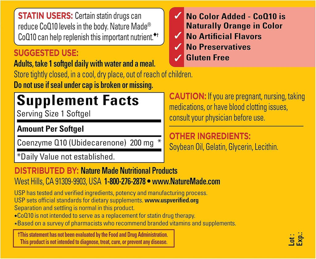 Nature Made CoQ10, 200 mg, Softgels, 80 ea - OTC Shoppe Express