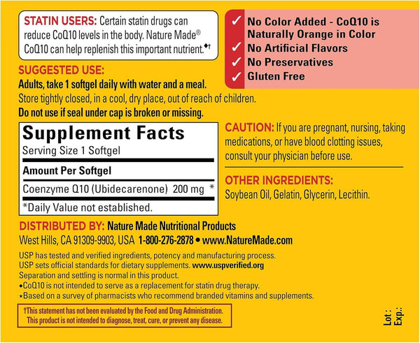 Nature Made CoQ10, 200 mg, Softgels, 80 ea - OTC Shoppe Express