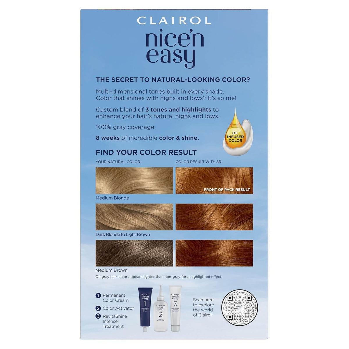 Clairol Nice'n Easy Permanent Hair Dye, 8R Medium Reddish Blonde Hair Color, 1 kit - OTC Shoppe Express