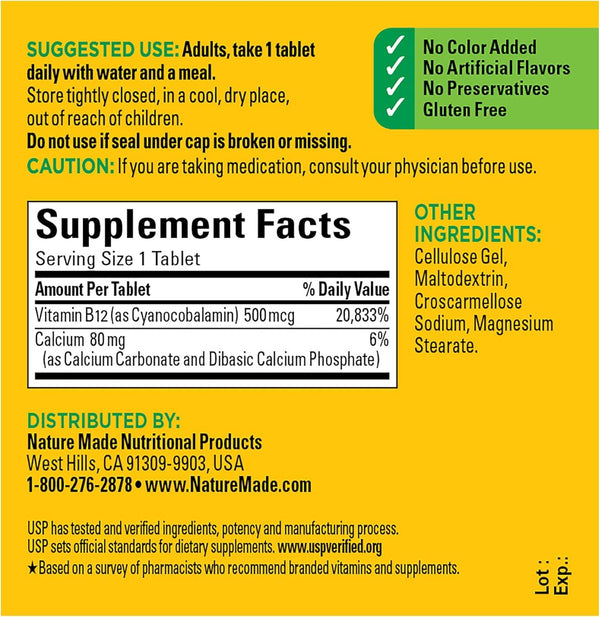 Nature Made Vitamin B12, 500 mcg, Tablets, 100 ea - OTC Shoppe Express