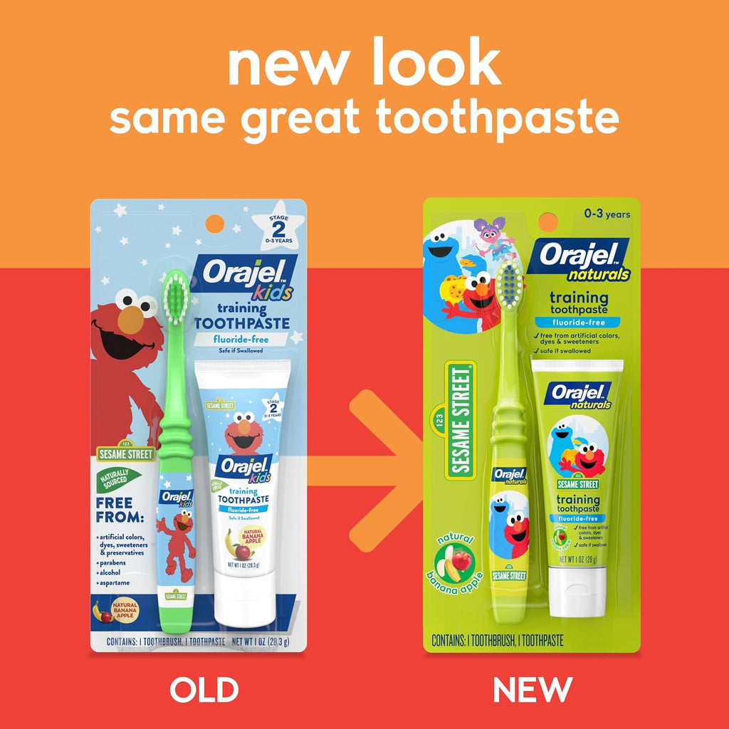 Orajel Naturals Fluoride-Free Toothpaste and Toothbrush for Ages 0-3, 1 Oz