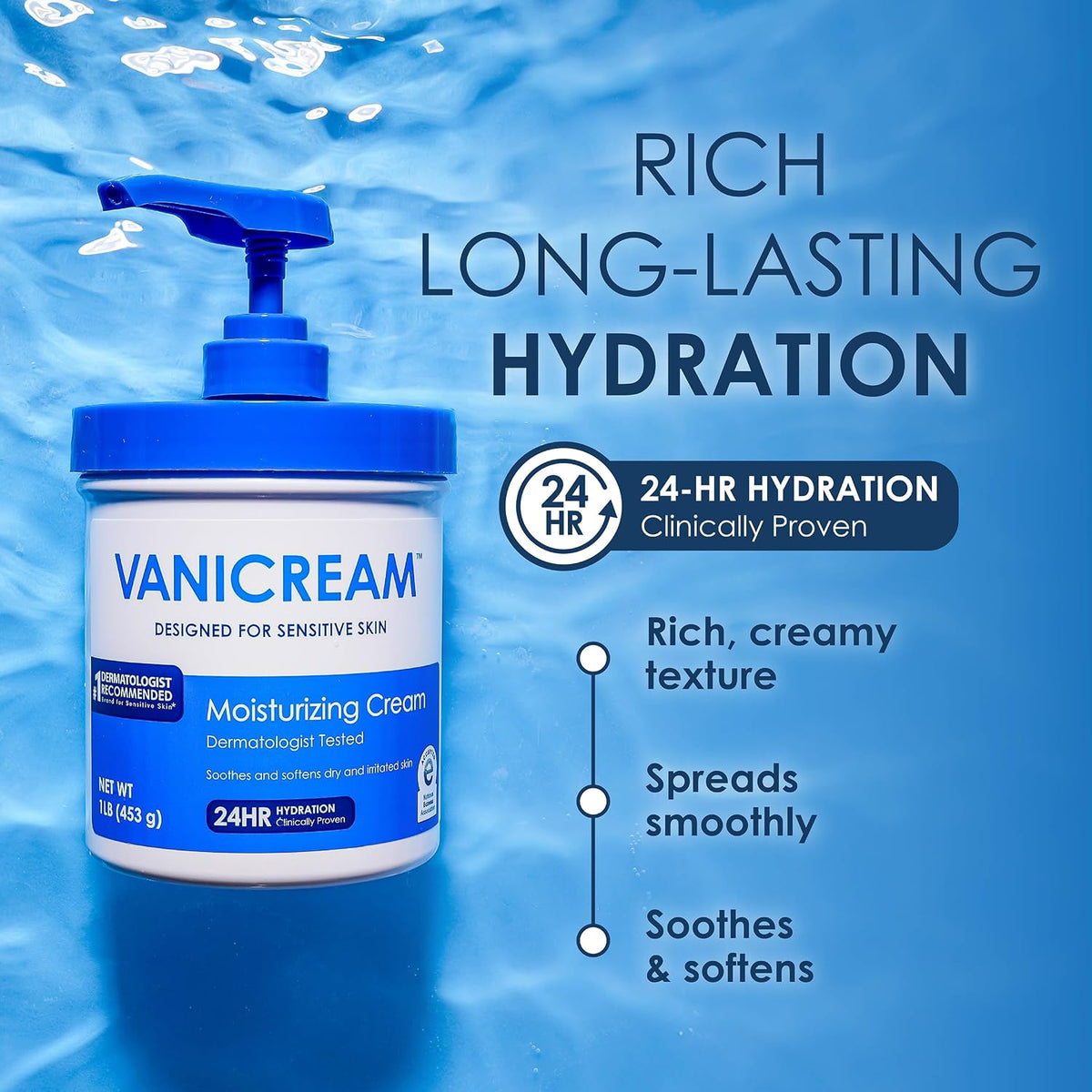 Vanicream Moisturizing Cream, Body & Face Moisturizer, 16 Oz Pump Dispenser