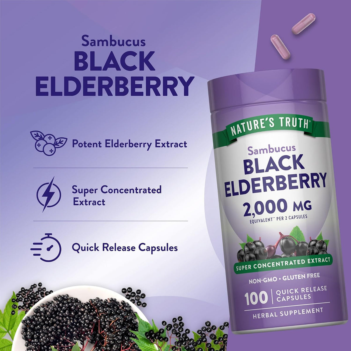 Nature's Truth Black Elderberry Capsules | 100 Count