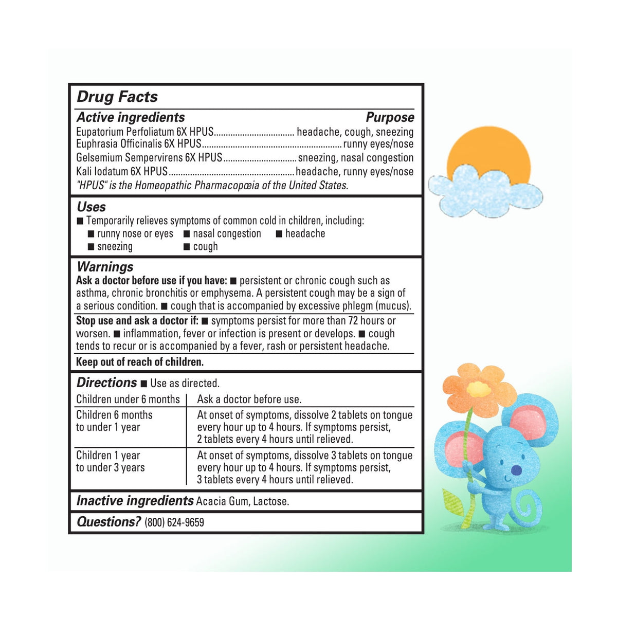 Hyland's Baby Tiny Cough & Cold, 125 Quick-Dissolving Tablets for Colds