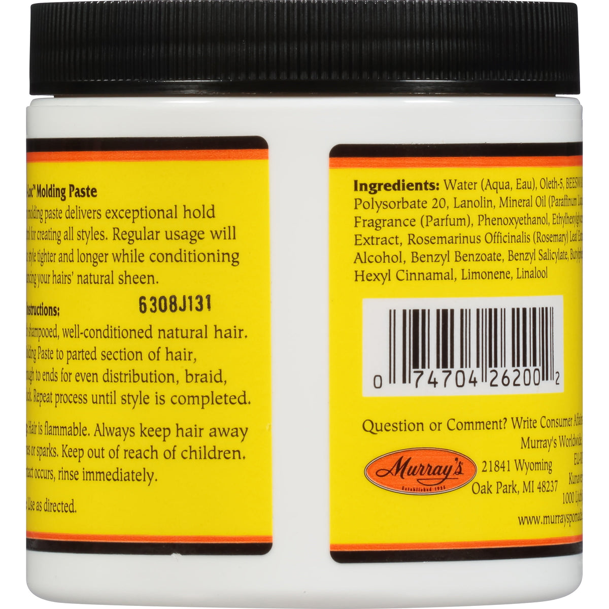 Murray's Beeswax Natural-Lock for Natural Styles Molding Paste, 6 oz., All Hair Types, Nourishing, Moisturizing