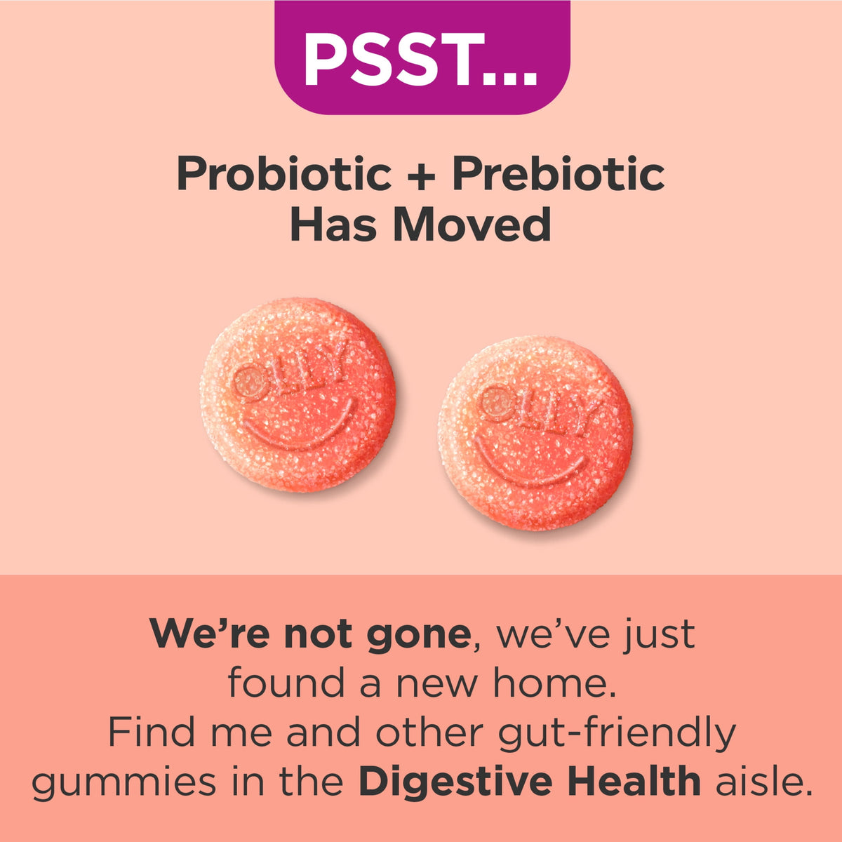 OLLY Probiotic + Prebiotic Fiber Gummy, Digestive + Gut Health Supplement for Adults, Peach, 30 Count