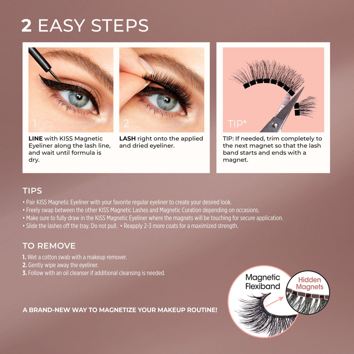 Kiss Magnetic False Eyelashes, Strip Lashes, Lure, Black, 12mm, 1 Pair
