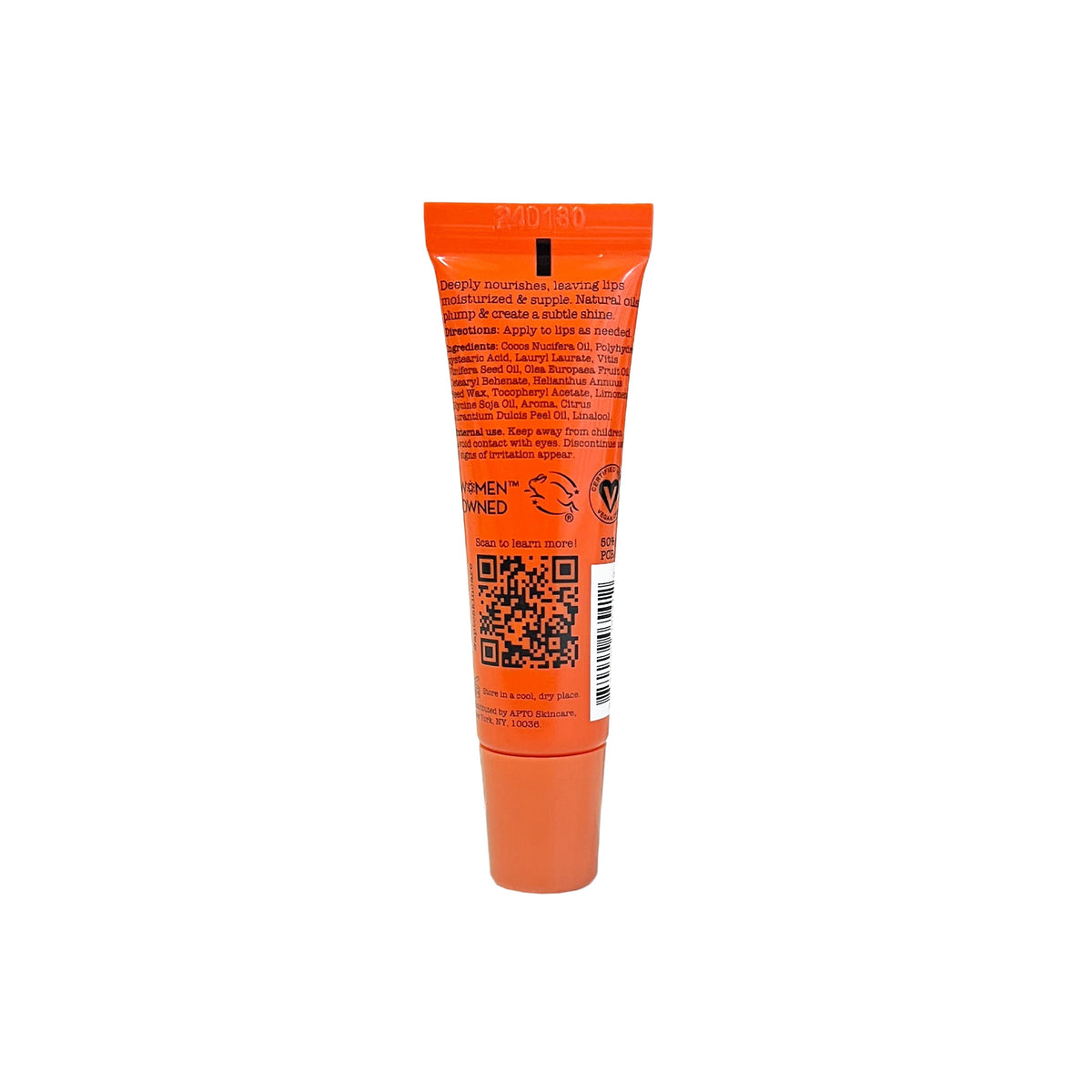 APTO Skincare Orange Blossom Lip Balm, 100% Vegan with Coconut Oil, 0.33 fl oz, 1 Count