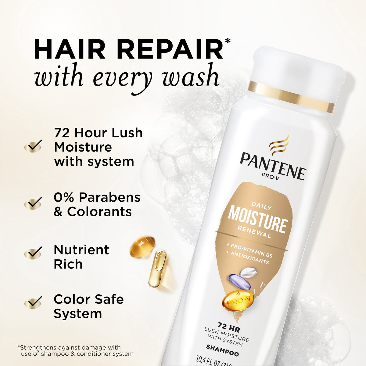 Pantene Pro-V Daily Moisture Renewal Shampoo, All Hair Types, 10.4 fl oz