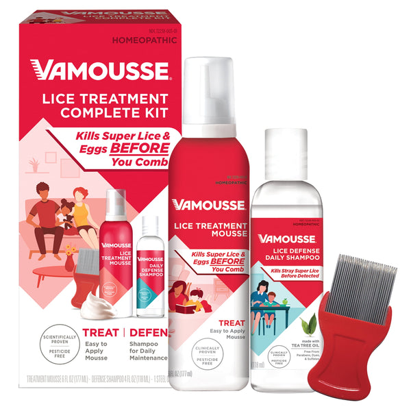 Vamousse Complete Lice Kit with Treatment Mousse, Daily Shampoo & Lice Comb, 6 oz
