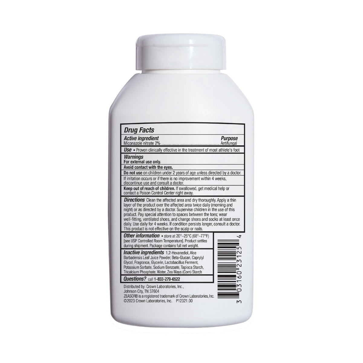 Zeasorb Super Absorbent Foot & Body Powder with Odor Control, 2.5oz