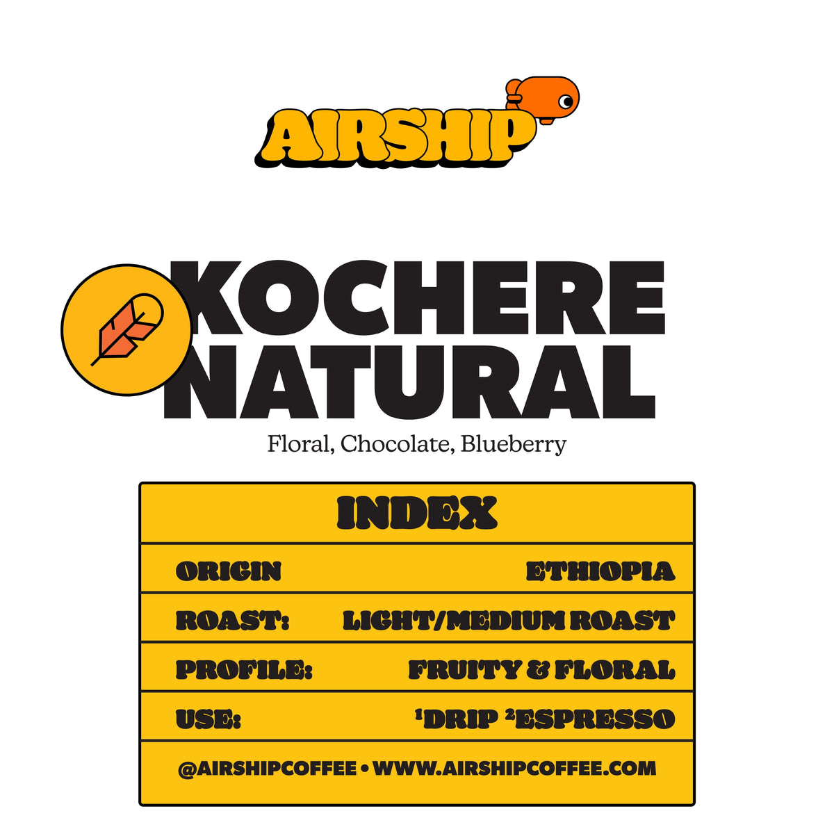 Airship Coffee Ethiopia, Specialty Coffee, Light Roast, Whole Coffee Beans, 8.8 oz, Bentonville