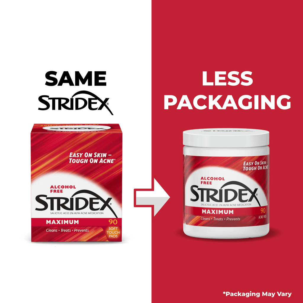 Stridex Medicated Acne Pads, Maximum Treatment, Moderate Acne, Salicylic and Alcohol Free, 90 Count