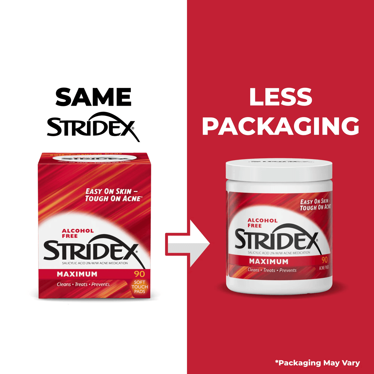 Stridex Medicated Acne Pads, Maximum Treatment, Moderate Acne, Salicylic and Alcohol Free, 90 Count