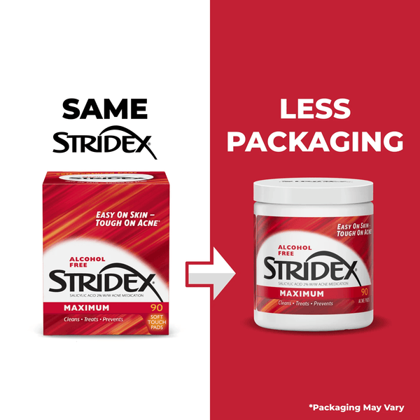 Stridex Medicated Acne Pads, Maximum Treatment, Moderate Acne, Salicylic and Alcohol Free, 90 Count