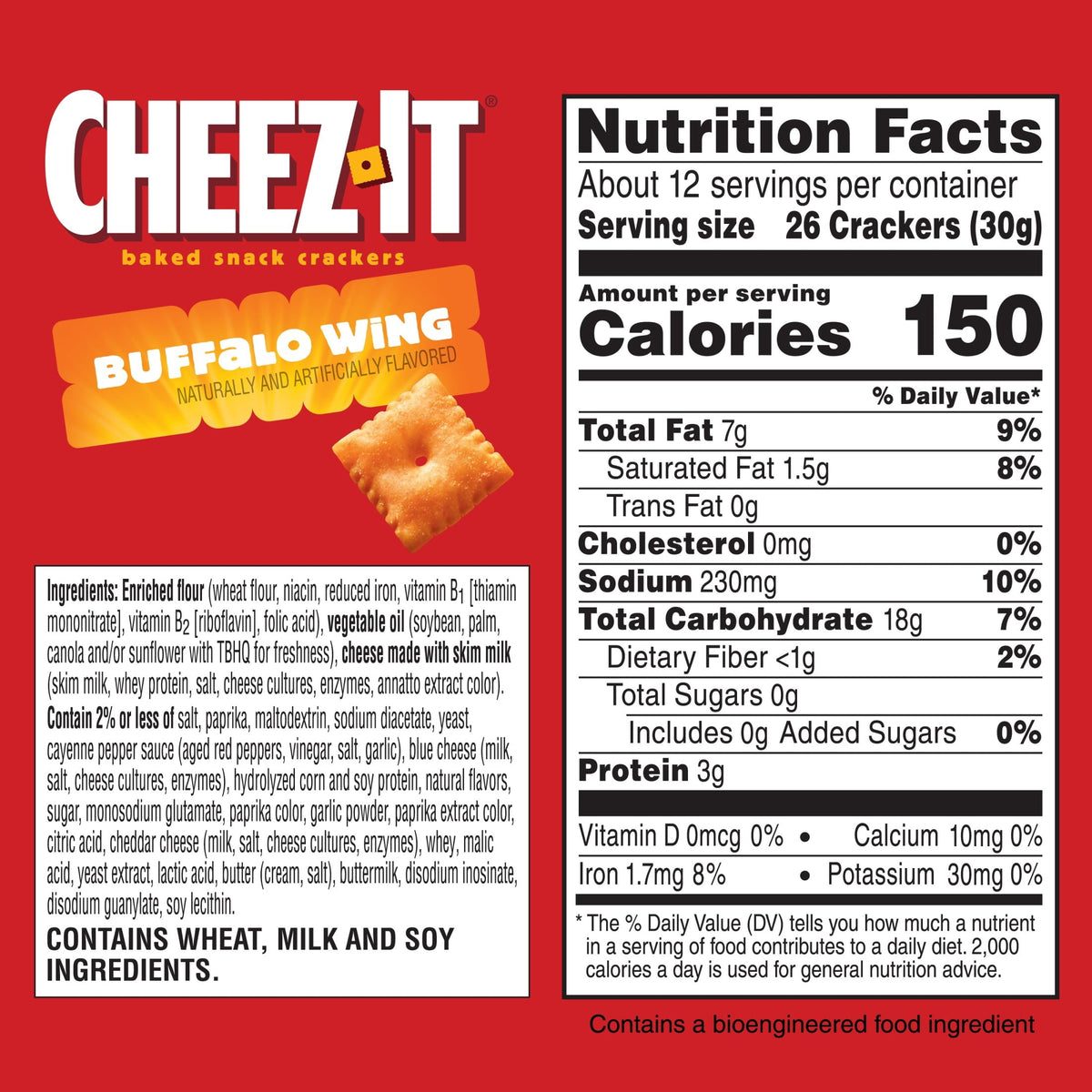 Cheez-It Buffalo Wing Cheese Crackers, Baked Snack Crackers, 12.4 oz