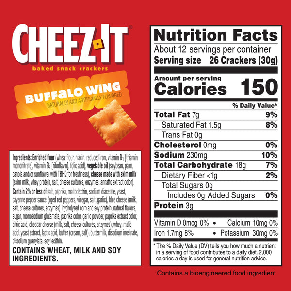 Cheez-It Buffalo Wing Cheese Crackers, Baked Snack Crackers, 12.4 oz