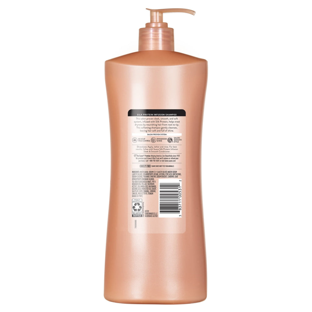 Suave Silk Protein Smooth and Sleek Smoothing Shampoo for Frizzy Hair, Anti-Humidity Shampoo, Smooths for Sleek, Shiny Hair, 28 fl oz