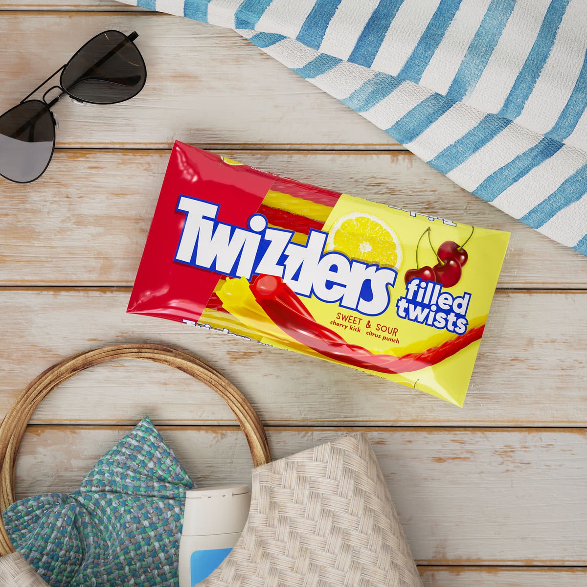 Twizzlers Filled Twists Sweet & Sour Flavored Licorice Style Chewy Candy, Bag 11 oz