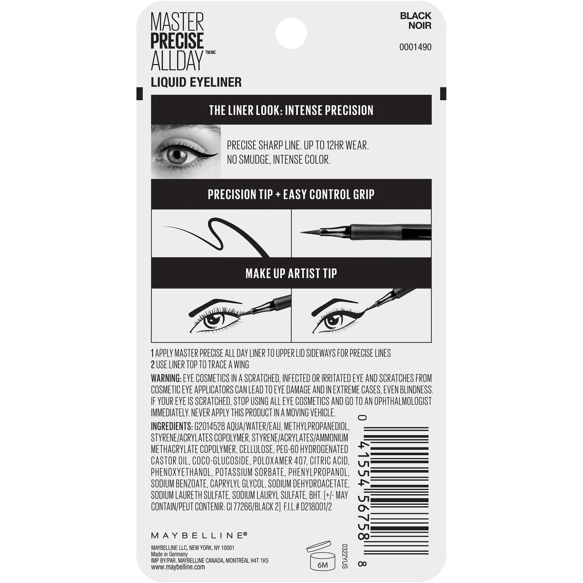 Maybelline EyeStudio Master Precise All Day Liquid Eyeliner Makeup, Black, 2 Pack