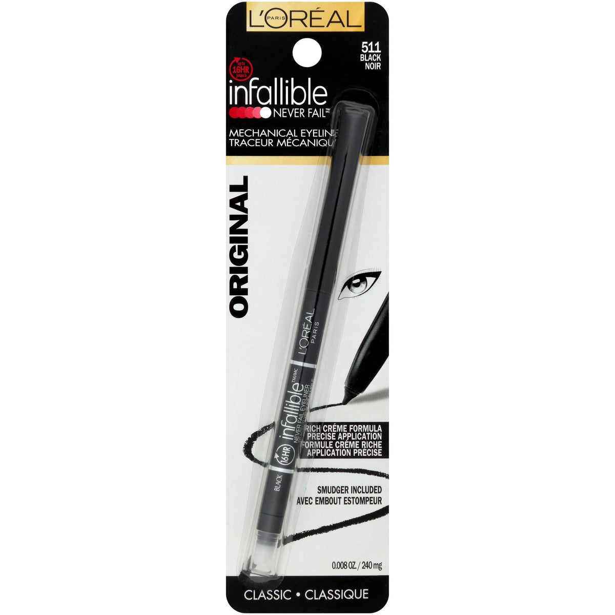 L'Oreal Paris Infallible Never Fail Eyeliner Pencil Makeup with Built-in Sharpener, Black