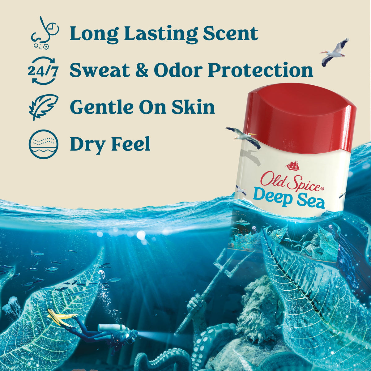 Old Spice Men's Antiperspirant Deodorant, Invisible Solid Stick, Deep Sea, 3.4 oz