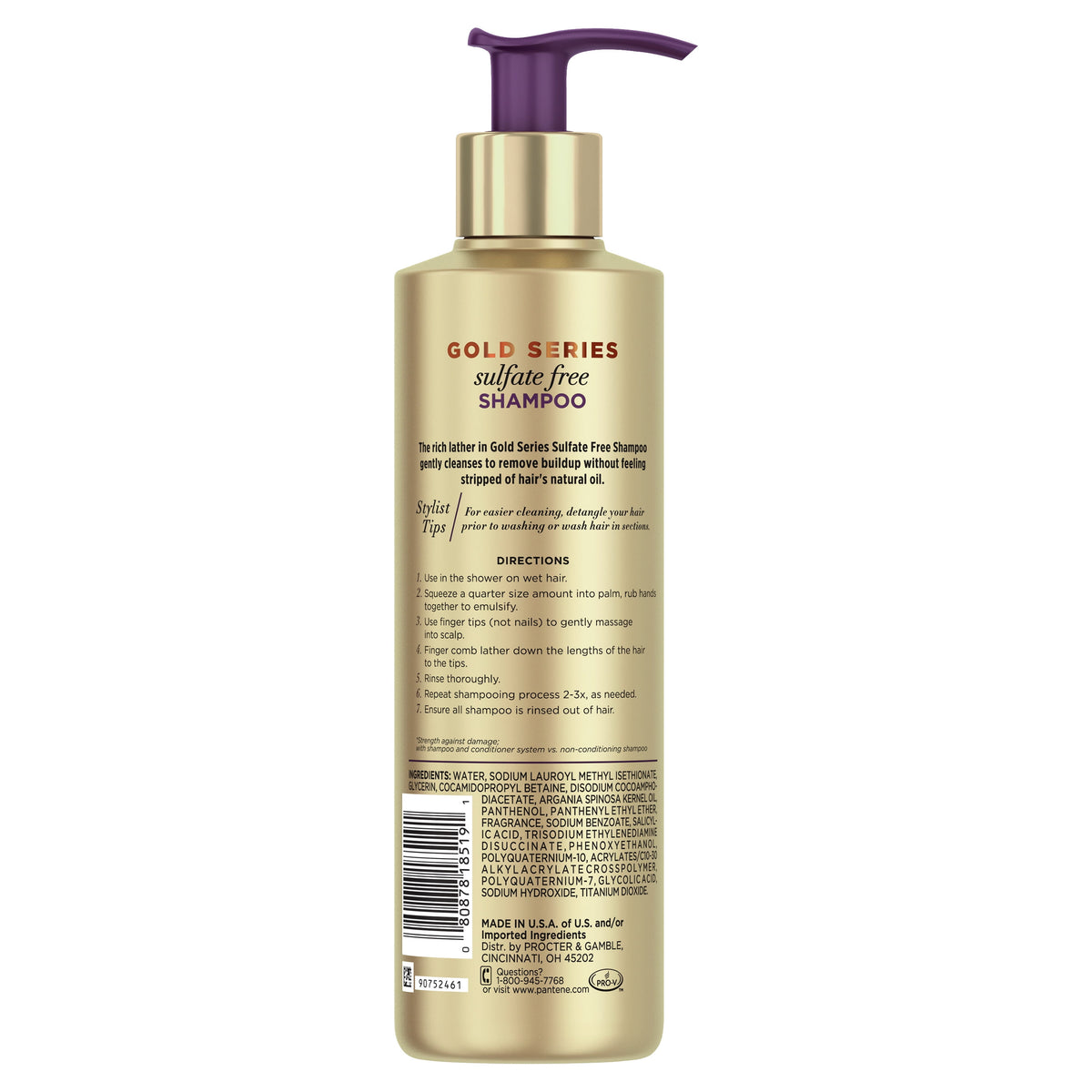 Pantene Gold Series Shampoo, Sulfate-Free with Argan Oil for Curly, Coily Hair, 8.5 fl oz