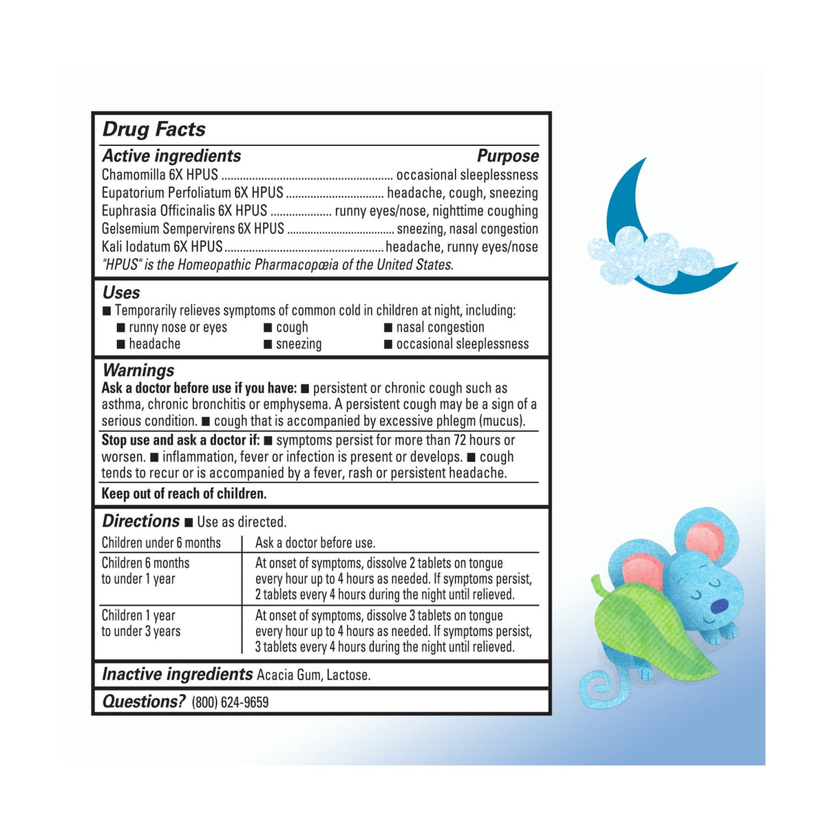 Hyland's Baby Tiny Cough & Cold Nighttime, 125 Quick-Dissolving Tablets for Colds