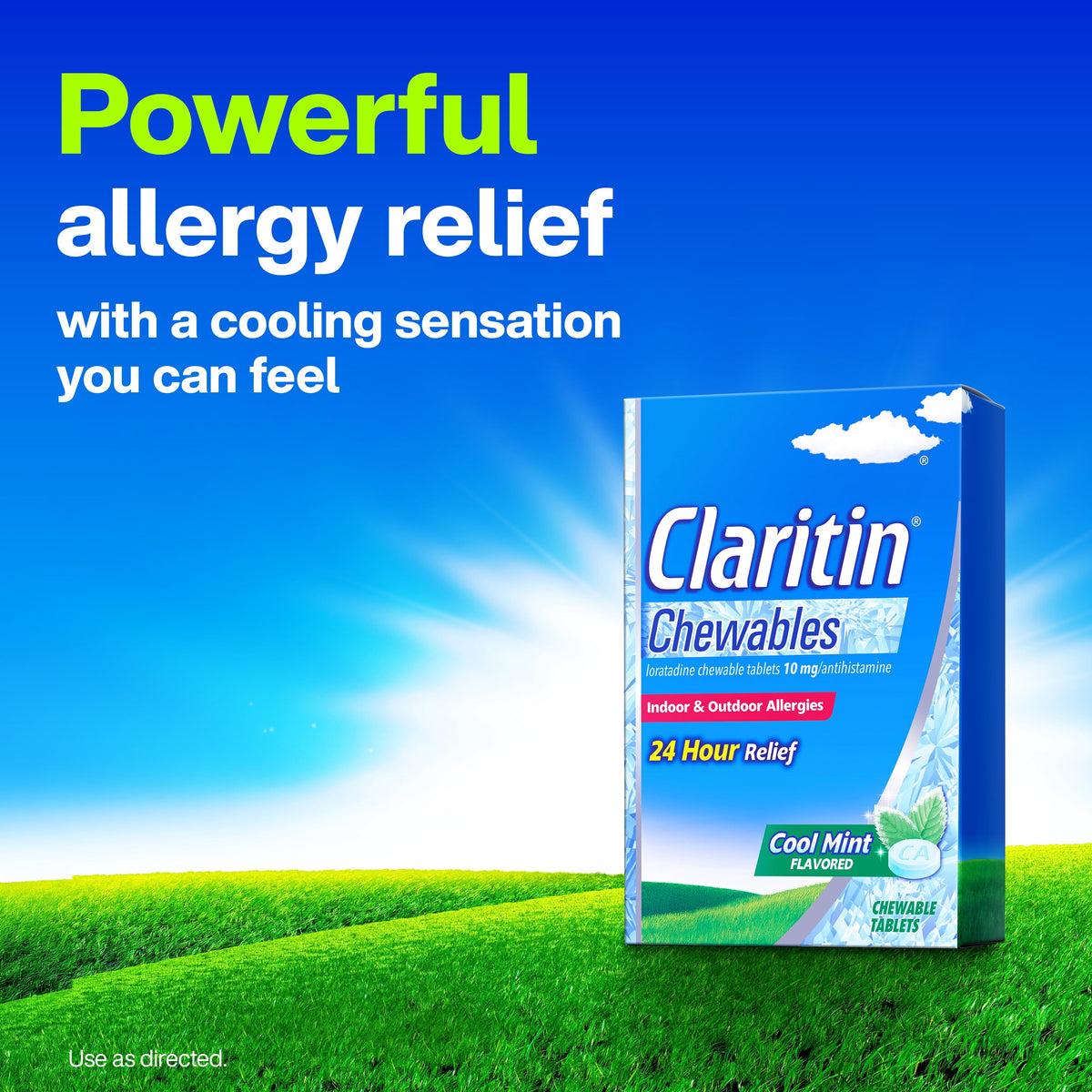 Claritin 24 Hour Non-Drowsy Antihistamine Allergy Relief Medicine Cool Mint Chewable Tablet, 24 Ct