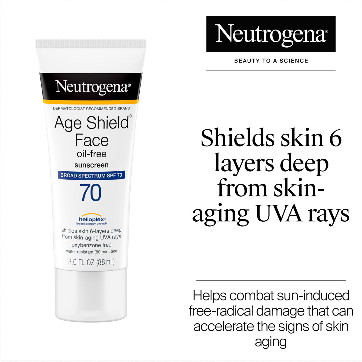 Neutrogena Age Shield Face Sunscreen, SPF 70 Sunblock, 3 fl oz