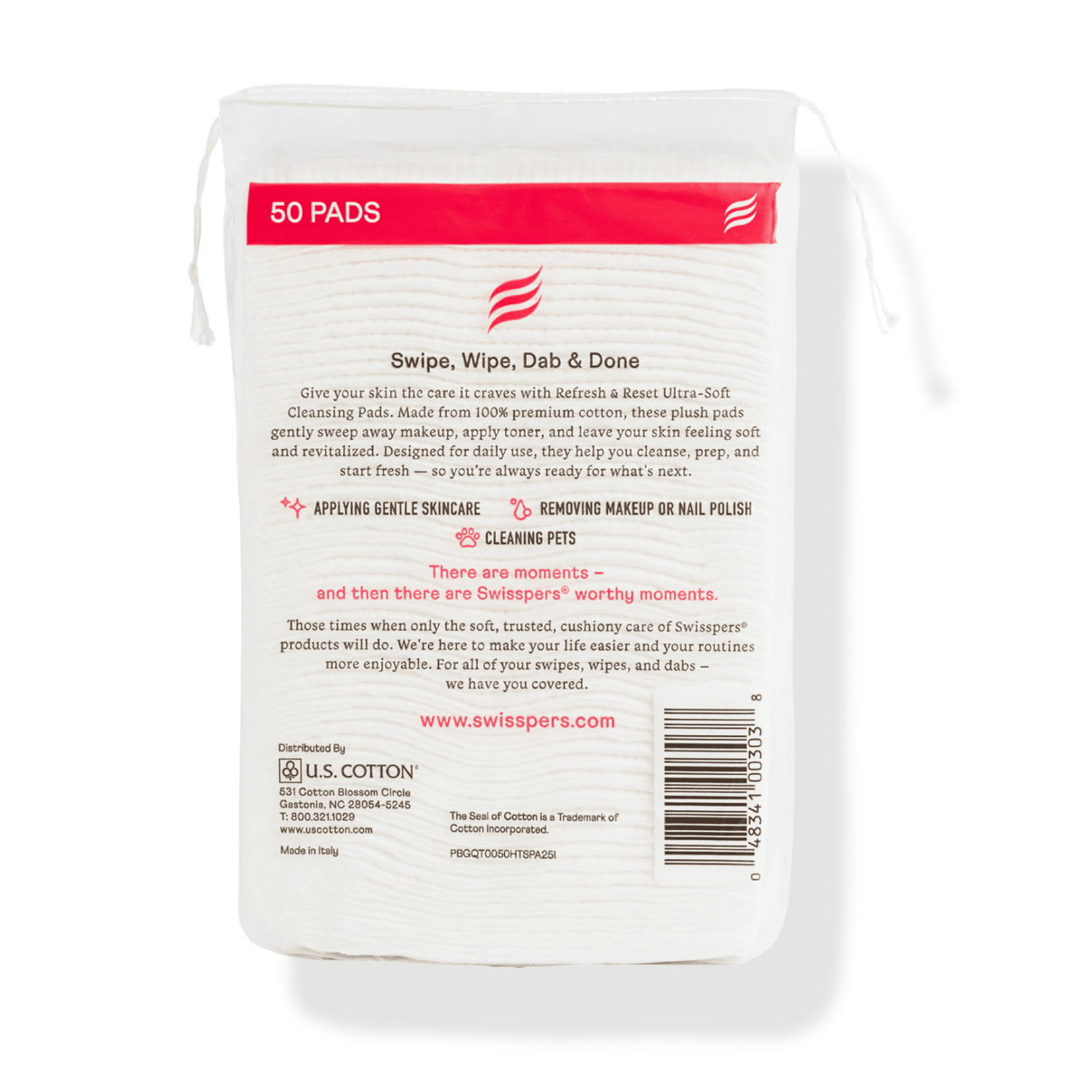 Swisspers Premium Ultra-Soft Cleansing 100% Pure Natural Cotton Pads, Larger & Thicker Rectangular Design, Strong, Absorbent, Versatile, Vegan