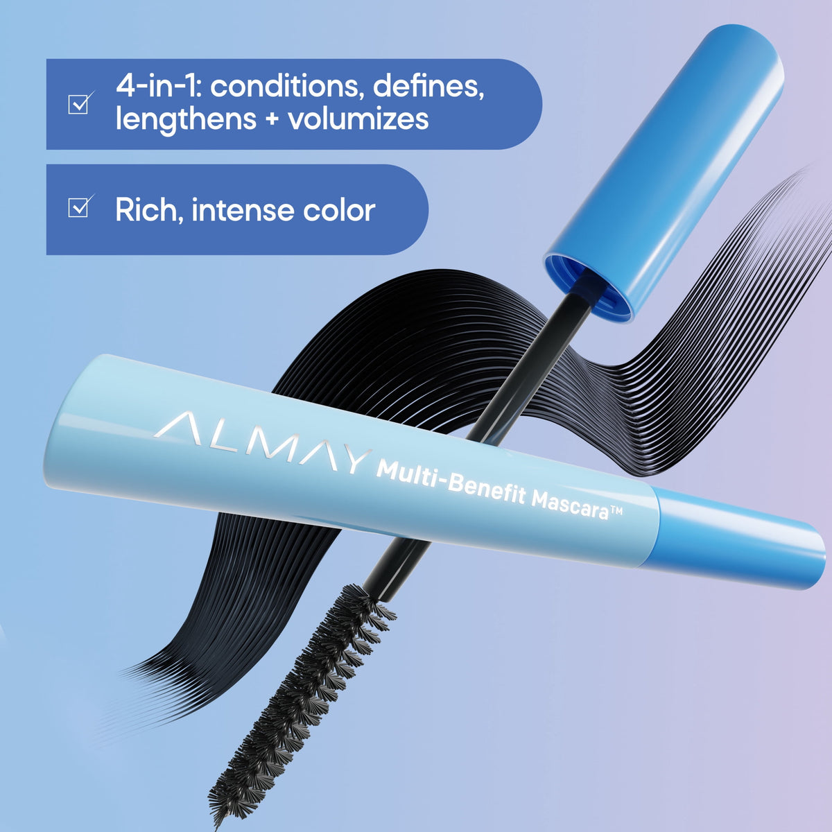 Almay Multi-Benefit Mascara, Volumizing + Lengthening, Hypoallergenic, 503 Black/Brown