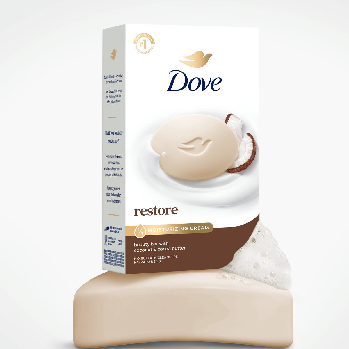 Dove Beauty Bar Soap For Restored Skin Restoring Coconut & Cocoa Butter Nourishes Skin, 3.75 oz 8 Bars