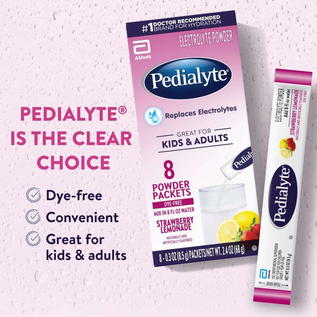 Pedialyte Electrolyte Powder, Strawberry Lemonade, 8 Powder Packets