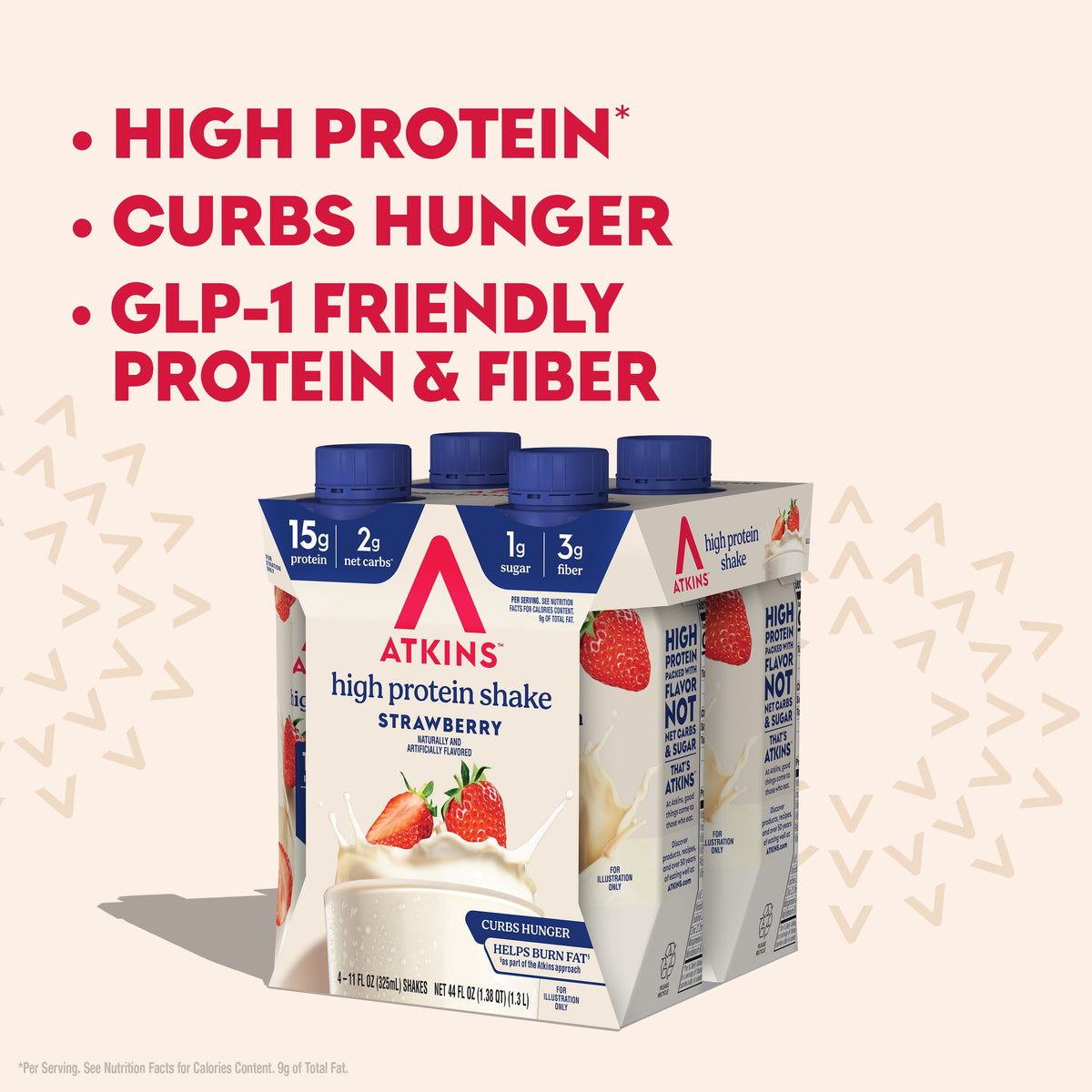 Atkins Protein Shake Strawberry Flavored, 15g Protein, Keto Friendly, 11 fl oz, 4 Count