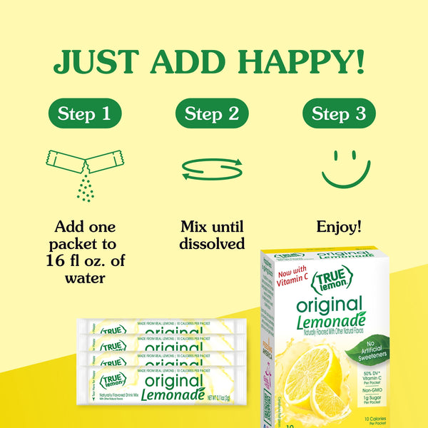True Lemon Original Lemonade Drink Mix Powder, No Artificial Sweeteners, 1.06 oz., 10 Count Box