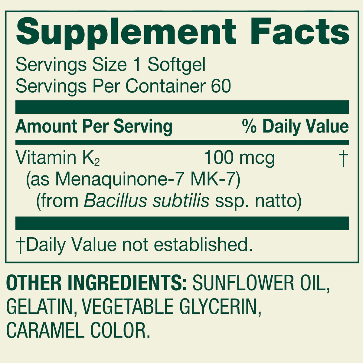Spring Valley Vitamin K2 100mcg Soft Gel Capsules for Bone Health, 60 Count