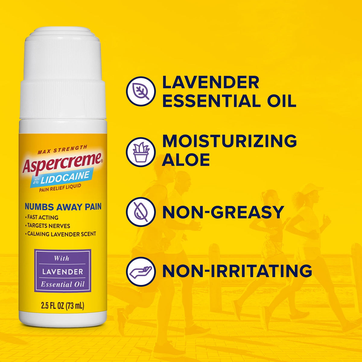 Aspercreme Max Strength Topical Numbing Pain Reliever Roll-on Liquid, 4% Lidocaine, Lavender, 2.5 fl oz