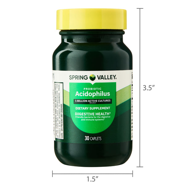 Spring Valley Probiotic Acidophilus Caplets for Digestive Health, 1 Billion Active Cultures, 30 Count