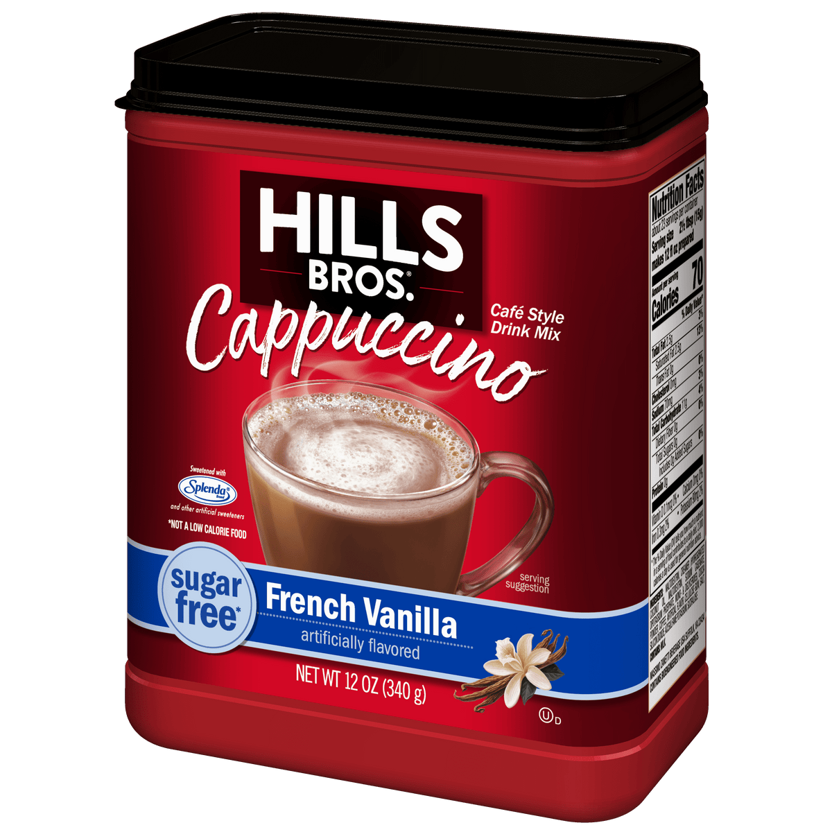 Hills Bros. Sugar-Free French Vanilla Cappuccino Instant Coffee Mix, 12 Ounce Canister