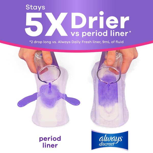 Always Discreet Incontinence Panty Liners for Bladder Leaks, Size 2, Very Light Absorbency, Long Length, 44 Count