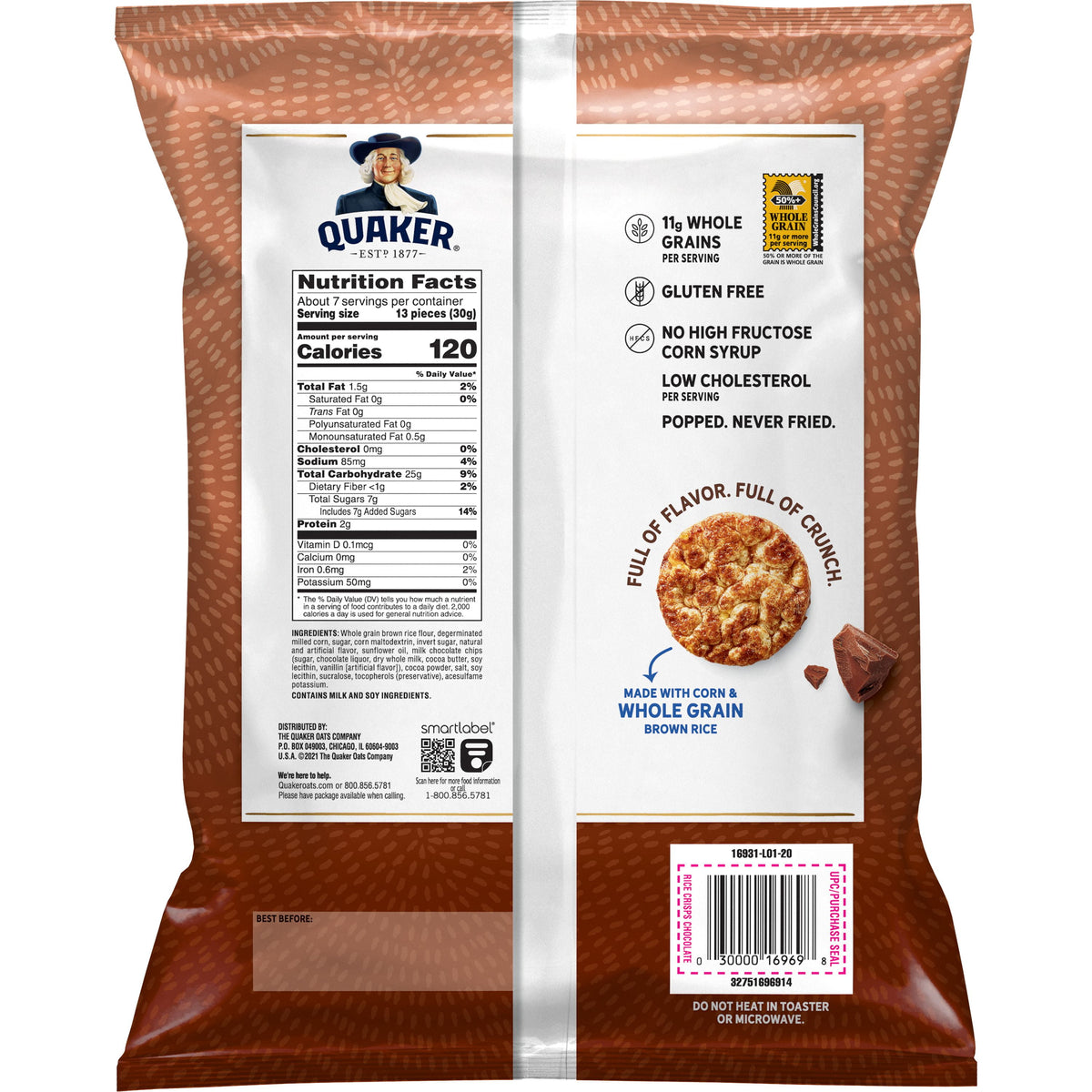 Quaker Gluten-Free Popped Chocolate Rice Crisps, 7.04 oz