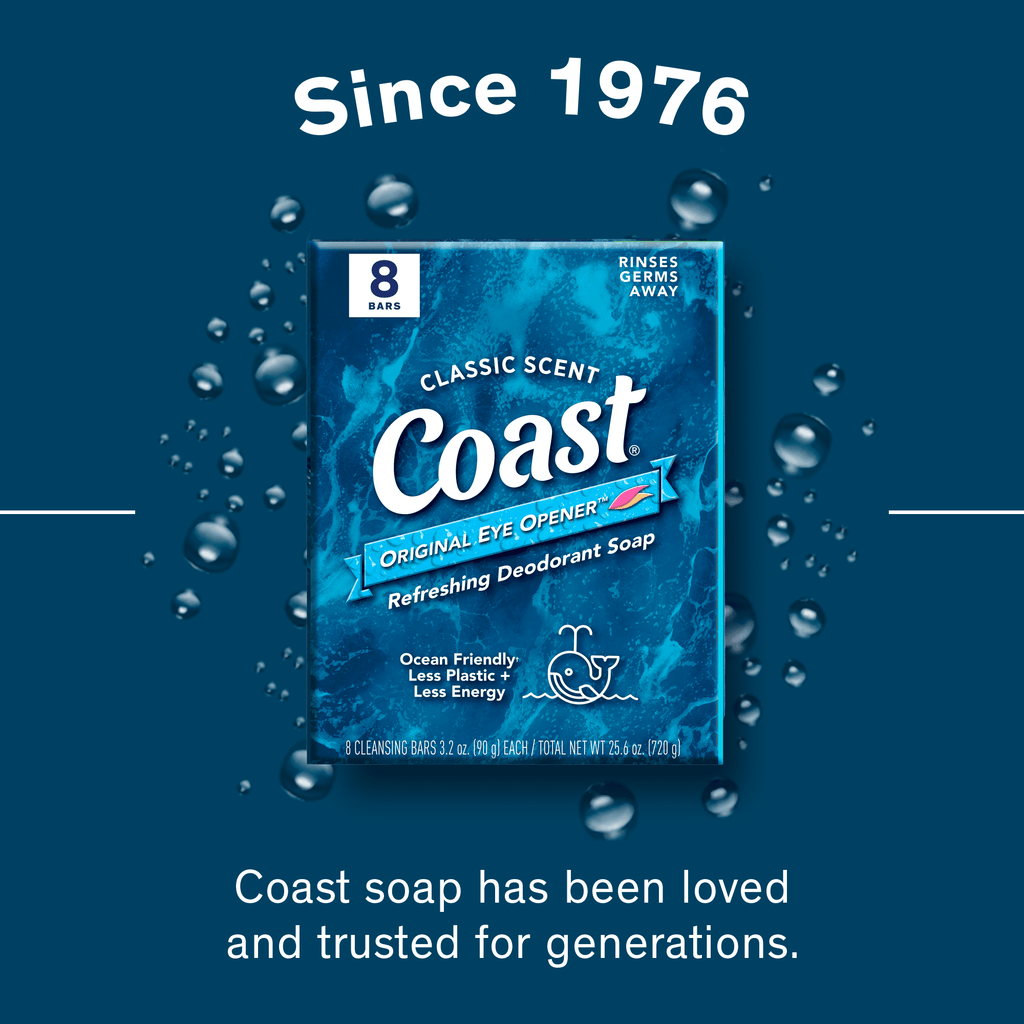 Coast Classic Pacific Force Refreshing Deodorant Bar Soap for All Skin Types, 3.2 oz, 8 Bars