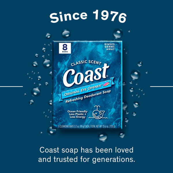 Coast Classic Pacific Force Refreshing Deodorant Bar Soap for All Skin Types, 3.2 oz, 8 Bars