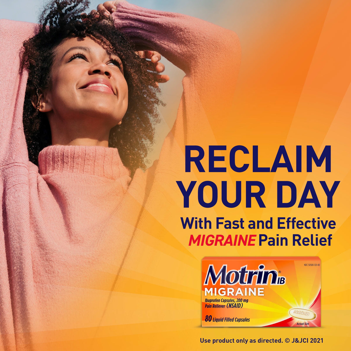 Motrin IB Migraine Relief Liquid Gel Capsules, 200 mg Ibuprofen, 80 Count
