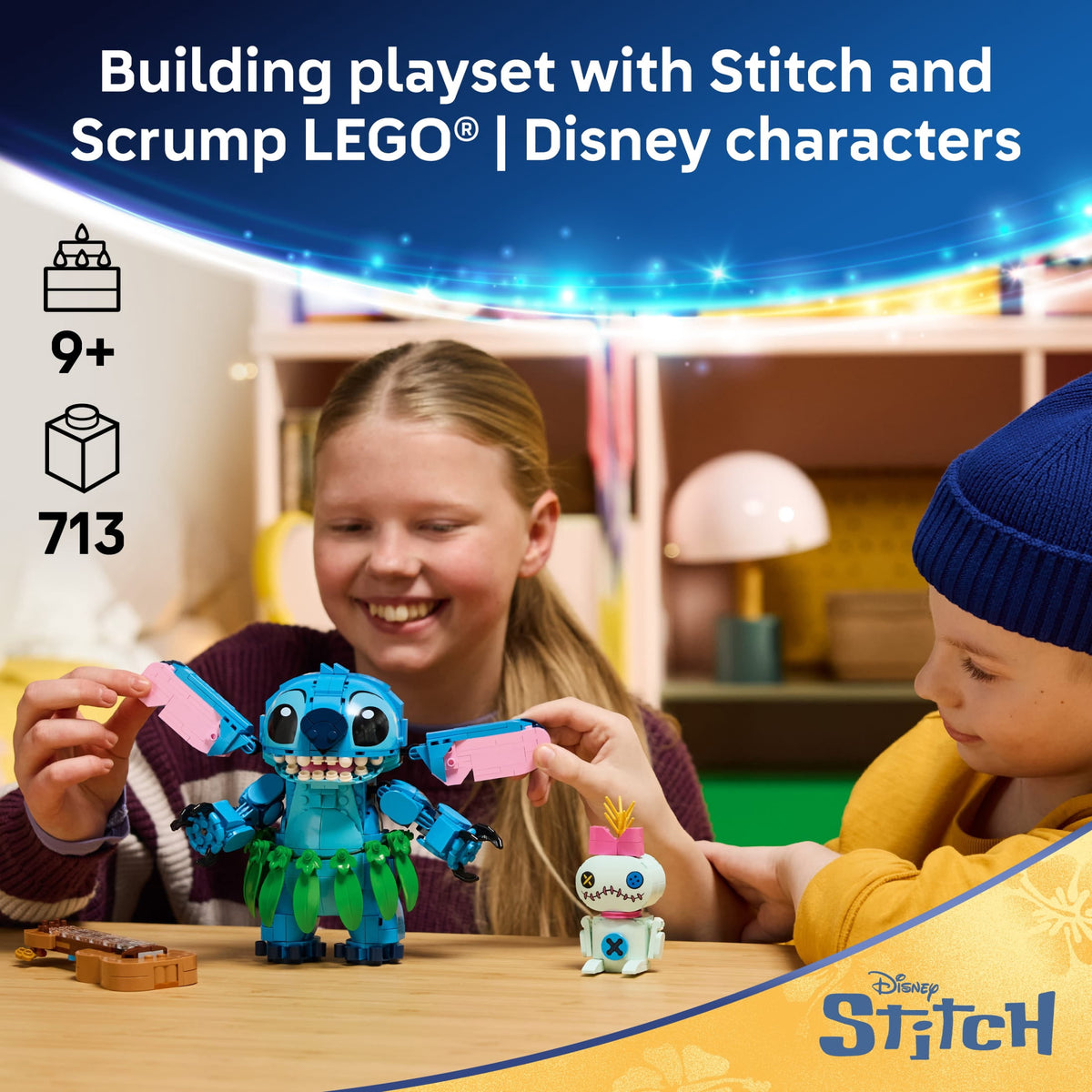 LEGO Disney Stitch & Scrump Building Toy 43296, Posable Display Set, Ages 9+
